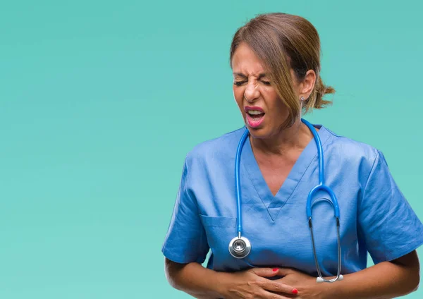 Medelåldern Ledande Sjuksköterska Läkare Kvinna Över Isolerade Bakgrund Med Handen — Stockfoto