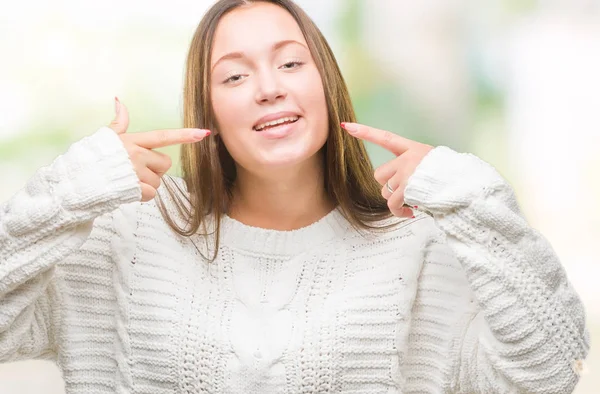 Young Beautiful Caucasian Woman Wearing Winter Sweater Isolated Background Smiling — Stock Photo, Image