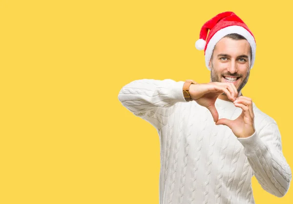 Ung Vacker Man Bär Jultomten Hatt Över Isolerade Bakgrund Leende — Stockfoto