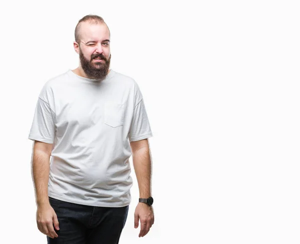 Young Caucasian Hipster Man Wearing Casual Shirt Isolated Background Winking — Stock Photo, Image