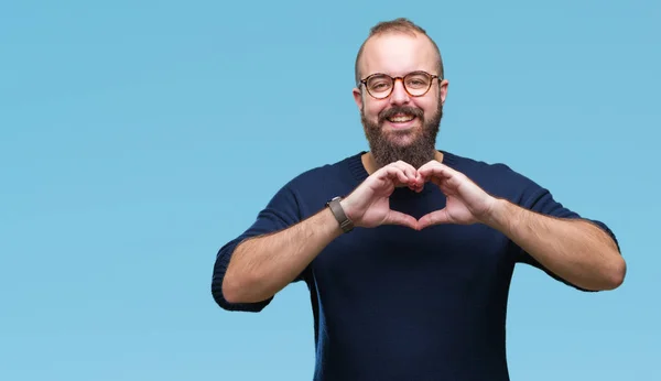 Jonge Kaukasische Hipster Man Dragen Van Een Zonnebril Geïsoleerde Achtergrond — Stockfoto