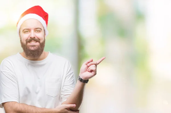 Jeune Homme Hipster Caucasien Portant Chapeau Noël Sur Fond Isolé — Photo