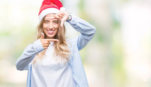 Hermosa Mujer Rubia Joven Con Sombrero Navidad Sobre Fondo Aislado —  Fotos de Stock