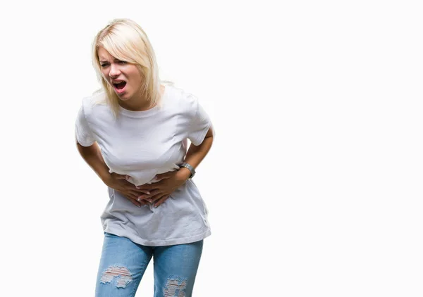 Young Beautiful Blonde Woman Wearing White Shirt Isolated Background Hand — Stock Photo, Image