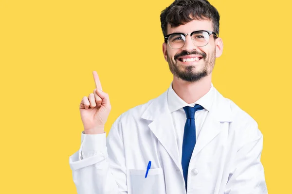 Young Professional Scientist Man Wearing White Coat Isolated Background Big — Stock Photo, Image