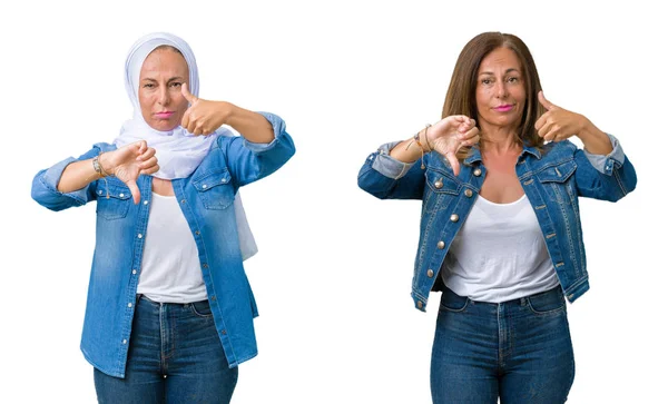 Collage Einer Schönen Arabischen Frau Mittleren Alters Über Isolierten Hintergrund — Stockfoto