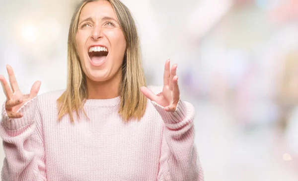 Junge Schöne Frau Winterpullover Über Isoliertem Hintergrund Verrückt Und Verrückt — Stockfoto