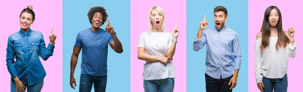 Collage Einer Gruppe Junger Lässiger Menschen Vor Buntem Isoliertem Hintergrund — Stockfoto