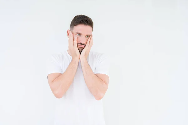 Jovem Bonito Homem Vestindo Casual Branco Shirt Sobre Isolado Fundo — Fotografia de Stock