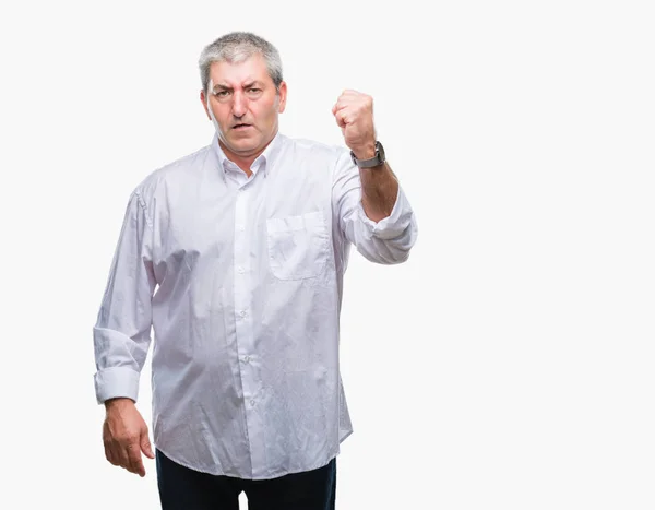 Hombre Mayor Guapo Sobre Fondo Aislado Enojado Loco Levantando Puño —  Fotos de Stock