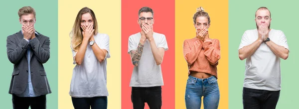 Collage Van Groep Mensen Vrouwen Mannen Kleurrijke Geïsoleerde Achtergrond Geschokt — Stockfoto