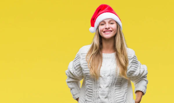 Unga Vackra Blonda Kvinnan Bär Jul Hatt Över Isolerade Bakgrund — Stockfoto