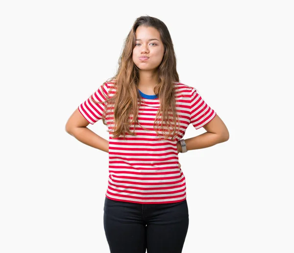 Ung Vacker Brunett Kvinna Klädd Randig Shirt Över Isolerade Bakgrund — Stockfoto