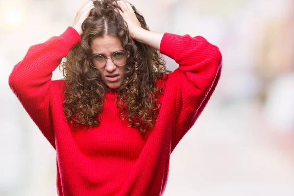 Mooie Brunette Krullend Haar Jong Meisje Dragen Van Bril Winter — Stockfoto