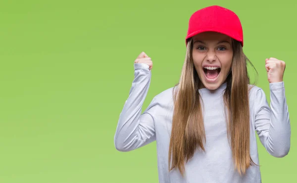 Young Beautiful Girl Wearing Red Cap Isolated Background Celebrating Surprised — Stock Photo, Image