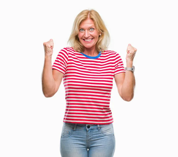 Middle Age Blonde Woman Isolated Background Celebrating Surprised Amazed Success — Stock Photo, Image