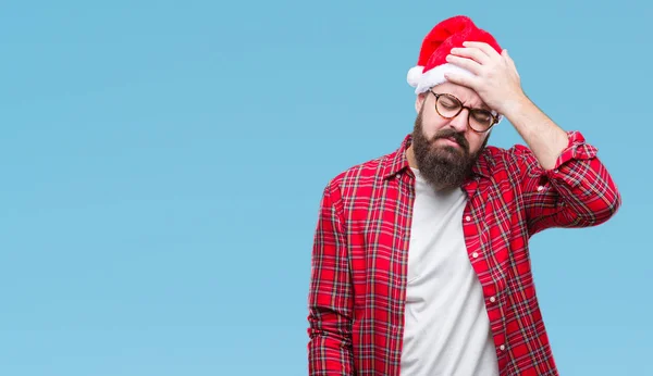 Joven Hombre Caucásico Con Sombrero Navidad Sobre Fondo Aislado Que — Foto de Stock