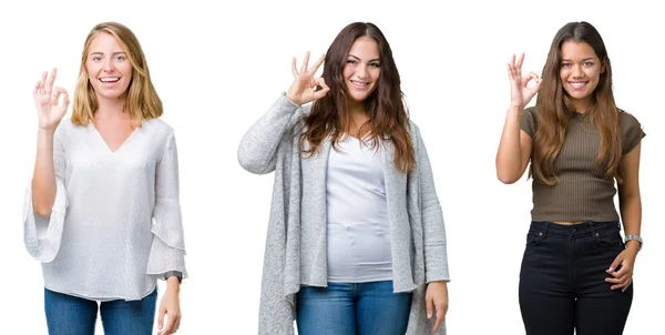 Collage Grupo Tres Mujeres Hermosas Jóvenes Sobre Fondo Blanco Aislado — Foto de Stock