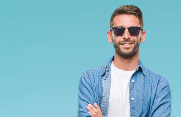 Joven Hombre Guapo Con Gafas Sol Sobre Fondo Aislado Cara — Foto de Stock