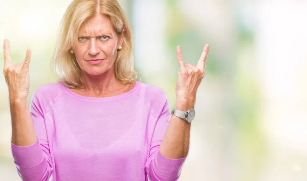 Middle Age Blonde Woman Isolated Background Shouting Crazy Expression Doing — Stock Photo, Image