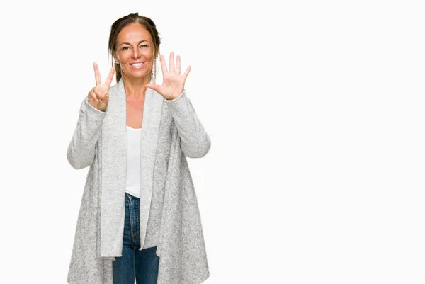 Beautiful Middle Age Adult Woman Wearing Winter Sweater Isolated Background — Stock Photo, Image