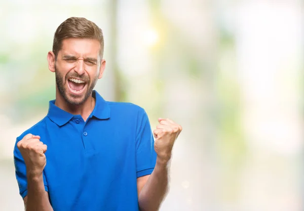 Homem Bonito Jovem Sobre Fundo Isolado Muito Feliz Animado Fazendo — Fotografia de Stock