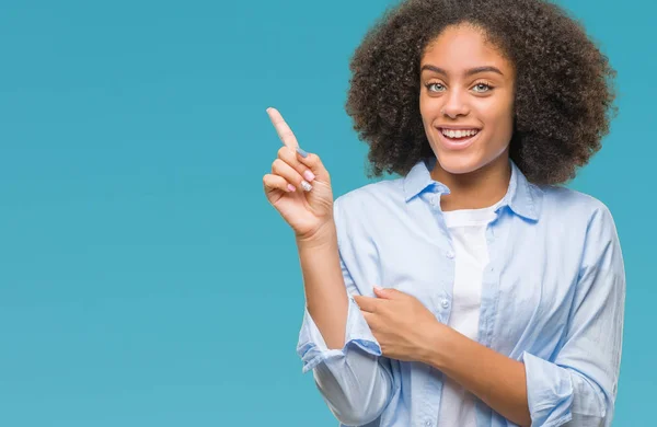 Young Afro American Woman Isolated Background Big Smile Face Pointing — Stock Photo, Image