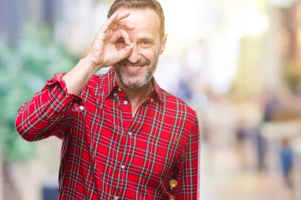 Mezza Età Hoary Anziano Uomo Sfondo Isolato Facendo Gesto Con — Foto Stock