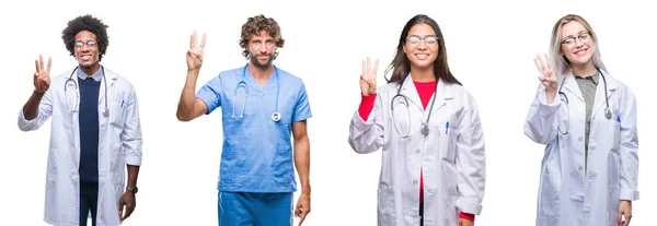 Collage Gruppen Läkare Sjuksköterska Kirurg Personer Över Isolerade Bakgrund Visar — Stockfoto