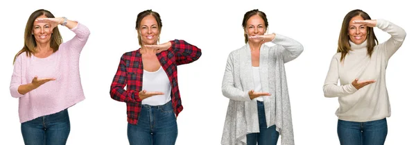 Collage Einer Schönen Frau Mittleren Alters Die Einen Winterpullover Über — Stockfoto