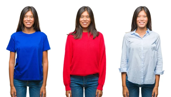 Colagem Asiático Jovem Mulher Sobre Branco Isolado Fundo Com Sorriso — Fotografia de Stock