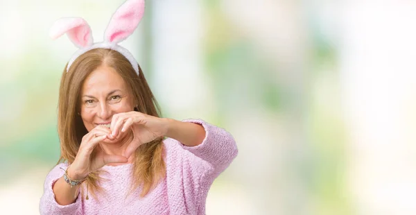 Middelbare Leeftijd Brunette Vrouw Pasen Konijn Oren Dragen Geïsoleerde Achtergrond — Stockfoto