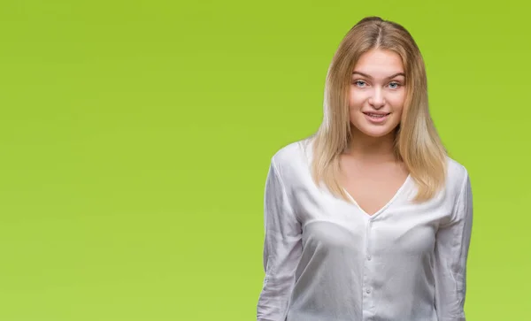 Giovane Donna Caucasica Sfondo Isolato Con Sorriso Felice Fresco Sul — Foto Stock