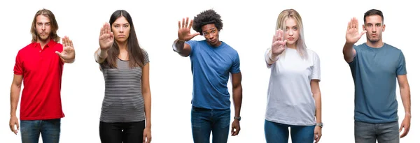 Samenstelling Van African American Hispanic Kaukasische Groep Mensen Geïsoleerde Witte — Stockfoto