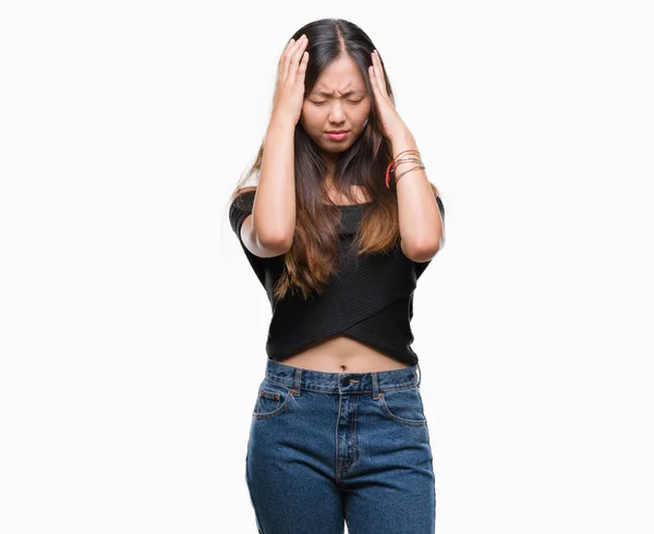 Junge Asiatische Frau Mit Isoliertem Hintergrund Leidet Unter Kopfschmerzen Verzweifelt — Stockfoto