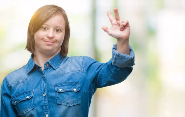 Mujer Adulta Joven Con Síndrome Sobre Fondo Aislado Que Muestra —  Fotos de Stock