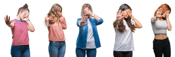 Collage Van Jonge Mooie Handgraap Voor Vrouwen Geïsoleerde Achtergrond Bedekking — Stockfoto