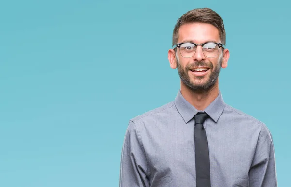 Joven Hombre Negocios Guapo Sobre Fondo Aislado Con Una Sonrisa — Foto de Stock