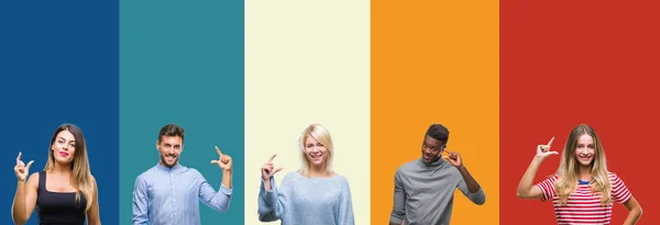 Collage Group Young People Colorful Vintage Isolated Background Smiling Confident — Stock Photo, Image