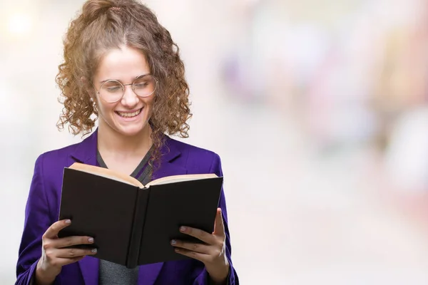 Young Brunette Student Girl Wearing School Uniform Reading Book Isolated — Stock Photo, Image