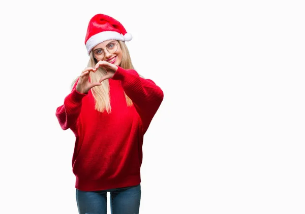 Joven Hermosa Mujer Rubia Con Sombrero Navidad Sobre Fondo Aislado — Foto de Stock