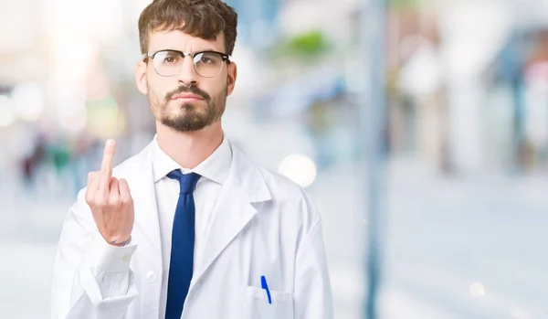 Young Professional Scientist Man Wearing White Coat Isolated Background Showing — Stock Photo, Image