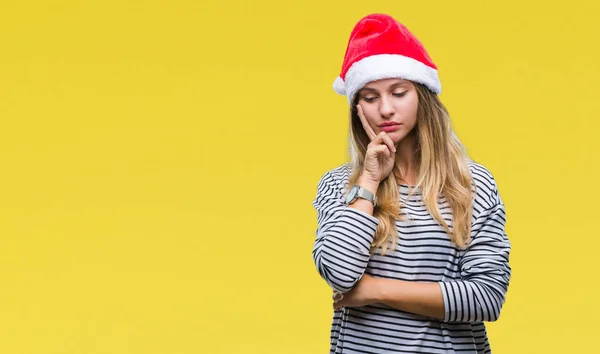 Junge Schöne Blonde Frau Trägt Weihnachtsmütze Über Isoliertem Hintergrund Denken — Stockfoto