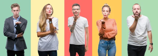Collage Van Groep Mensen Vrouwen Mannen Kleurrijke Geïsoleerde Achtergrond Kijken — Stockfoto