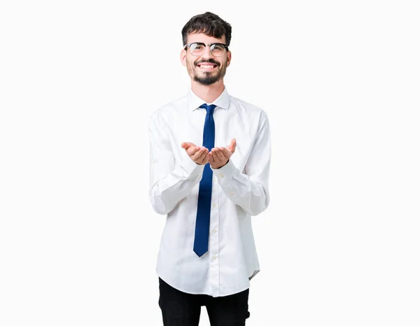 Young Handsome Business Man Wearing Glasses Isolated Background Smiling Hands — Stock Photo, Image