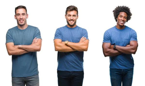 Collage Group Hispanic African American Men Isolated Background Happy Face — Stock Photo, Image