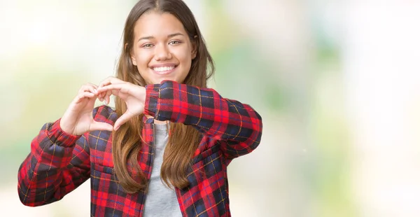 Mladá Krásná Bruneta Žena Nosí Sako Izolované Pozadí Úsměvem Lásce — Stock fotografie