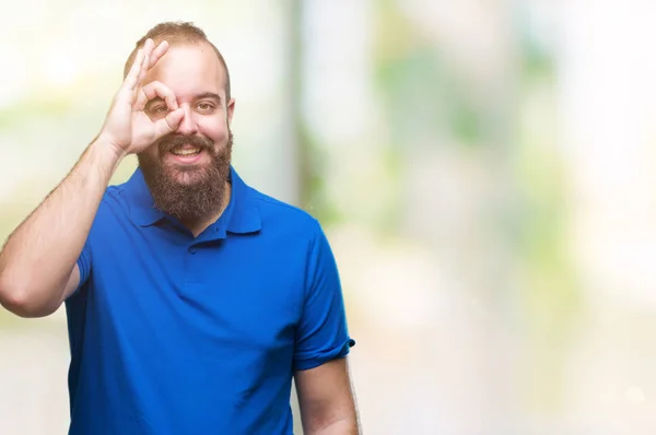 Giovane Uomo Hipster Caucasico Indossa Camicia Blu Sfondo Isolato Facendo — Foto Stock