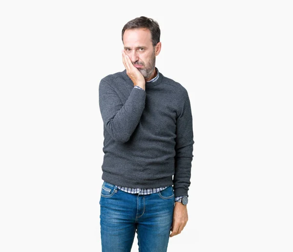 Handsome Middle Age Senior Man Wearing Sweater Isolated Background Thinking — Stock Photo, Image