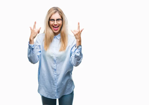 Joven Mujer Negocios Rubia Hermosa Con Gafas Sobre Fondo Aislado — Foto de Stock